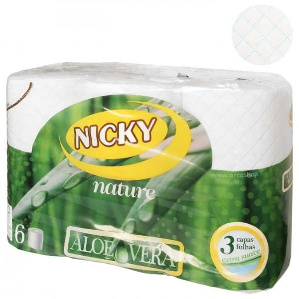 NICKY  Papel higiénico Aloe Vera 3 c 6 Rollos